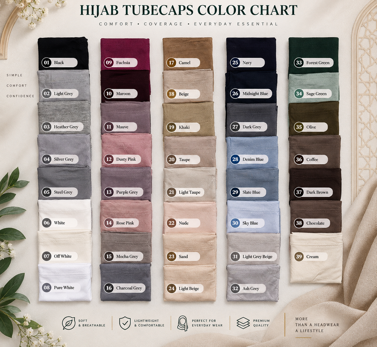Cotton Jersey Hijab Undercaps Tubecaps (Pack of 35)